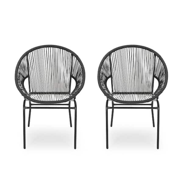 Nusa Black Faux Rattan Outdoor Patio Club Chair (2-Pack)