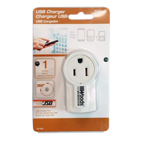 Woods Rotatable USB Charger - White