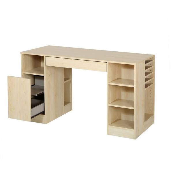 South Shore 53.5 in. Natural Maple Rectangular 2 -Drawer Computer Desk with Open Storage