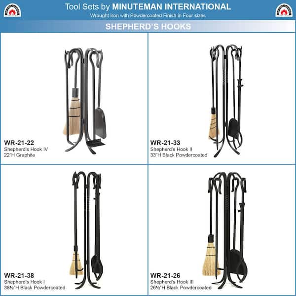 38.5 in. Tall 5-Piece Black Shepherd's Hook II Mini Fireplace Tool Set