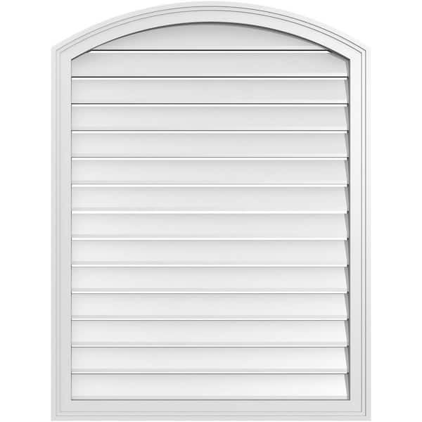 Ekena Millwork 32 in. x 40 in. Arch Top Surface Mount PVC Gable Vent: Decorative with Brickmould Frame