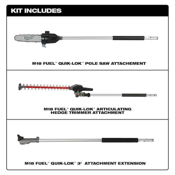 M18 FUEL QUIK-LOK 10 in. Pole Saw and Articulating Hedge Trimmer Attachments with QUIK-LOK 3 ft. Attachment Extension