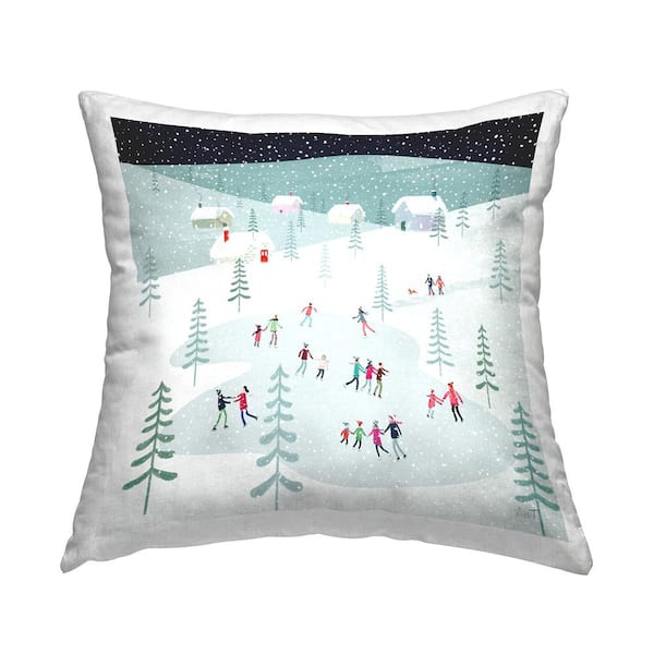 Stupell Industries Winter Ice Skating Snowy Scene Multi-Color Print Polyester 18in. X 18in. Throw Pillow