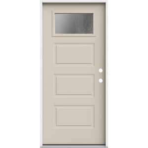 36 in. x 80 in. Left-Hand/Inswing 3 Panel 1/4 Lite Chinchilla Frosted Glass Primed Steel Prehung Front Door
