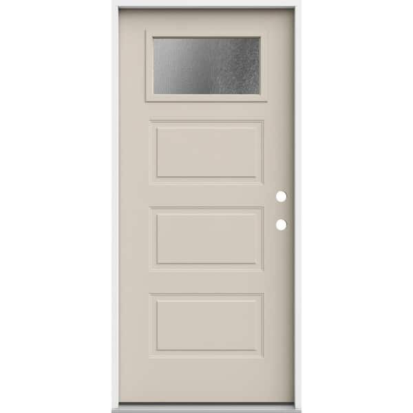 JELD-WEN 36 in. x 80 in. Left-Hand/Inswing 3 Panel 1/4 Lite Chinchilla Frosted Glass Primed Steel Prehung Front Door