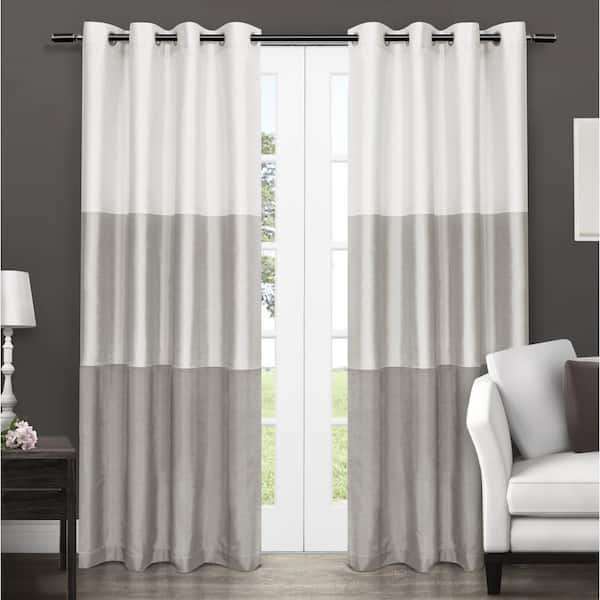 EXCLUSIVE HOME Chateau Dove Grey Stripe Light Filtering Grommet Top Curtain, 54 in. W x 96 in. L (Set of 2)