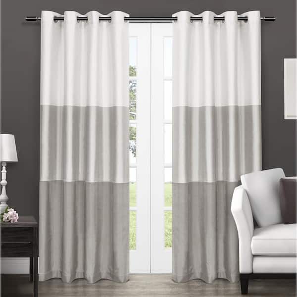 EXCLUSIVE HOME Chateau Dove Grey Stripe Light Filtering Grommet Top Curtain, 54 in. W x 108 in. L (Set of 2)