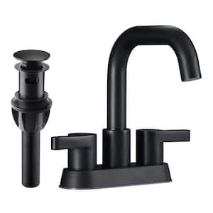 4 in. Centerset Double Handle Bathroom Sink Faucets 3 Hole with Pop Up Drain and Water Supply Lines in Matte Black