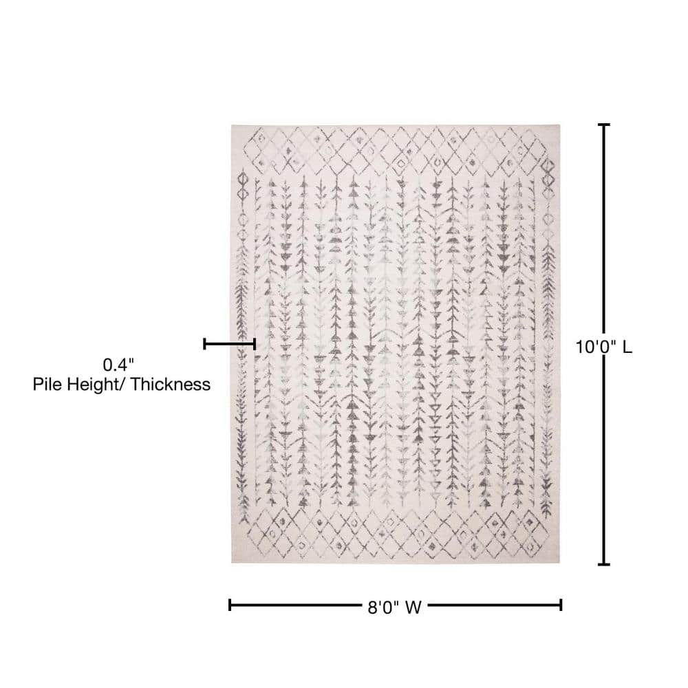 Bohemian Bliss Ivory & Grey Hand-Knotted 8' x 10' Synthetic Area Rug