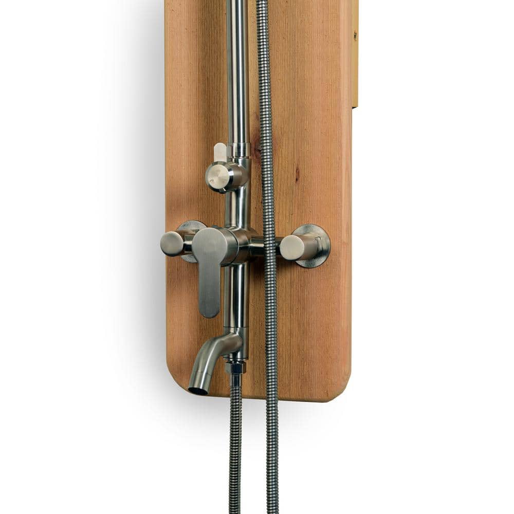 Rustic Cedar and Stainless Steel Outdoor Wall Shower