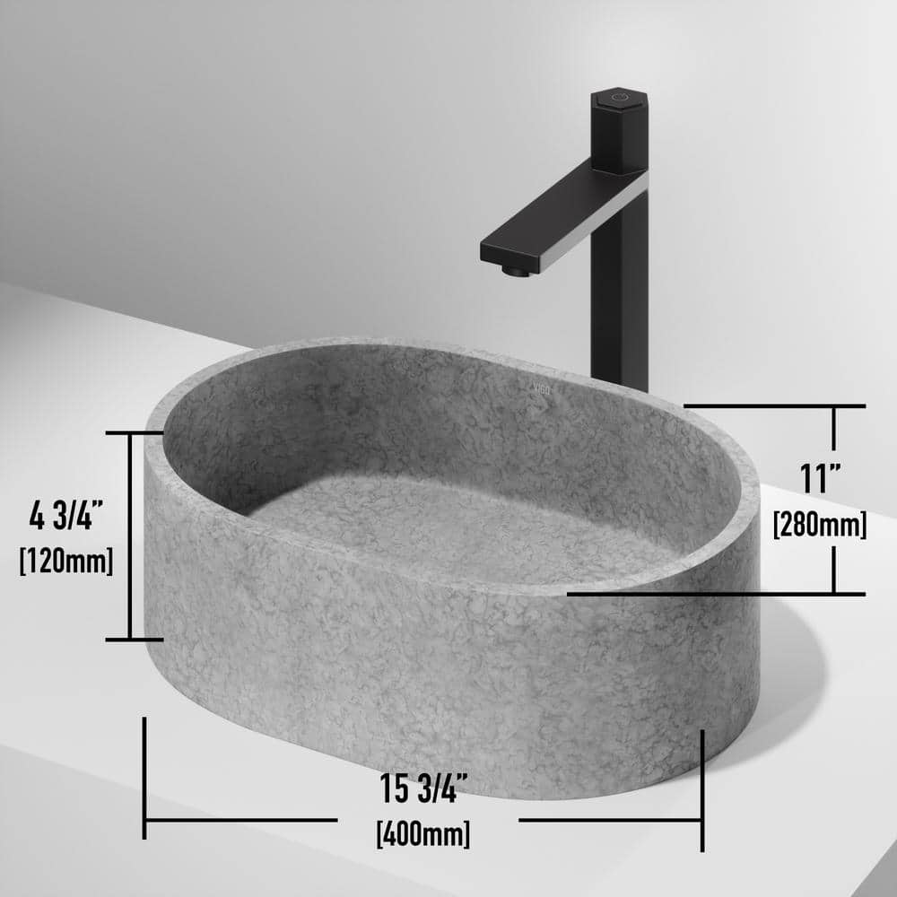 Giralda Gothic Gray Stone Oval Vessel Bathroom Sink