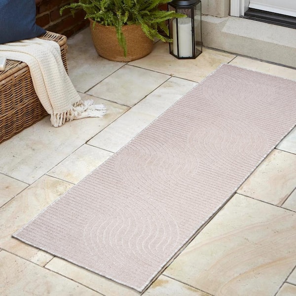 JONATHAN Y Skagen High-Low Minimalist Curve Geometric Ivory/Cream 2 ft. x 8 ft. Indoor/Outdoor Runner Rug
