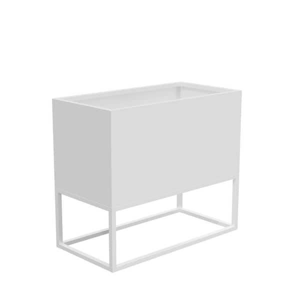 Metal 36 in. Lx18 in. Wx36 in. H 231qts. Raised Rectangular White Outdoor Iron Planter (1-Pack)