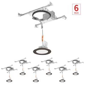 6-Pack 6 in. Selectable 5CCT Integrated LED Bronze Canless Ultra-Thin Light Kit w/ New Construction Mounting Frame