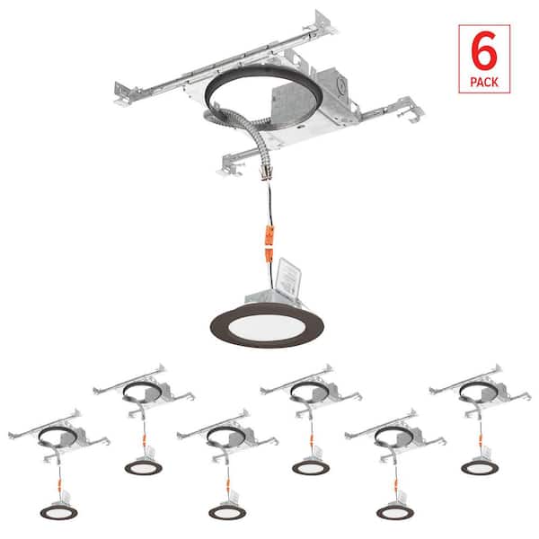 6 in. Selectable 5CCT Integrated LED Bronze Canless Ultra-Thin Light Kit w/ New Construction Mounting Frame,(6-Pack)
