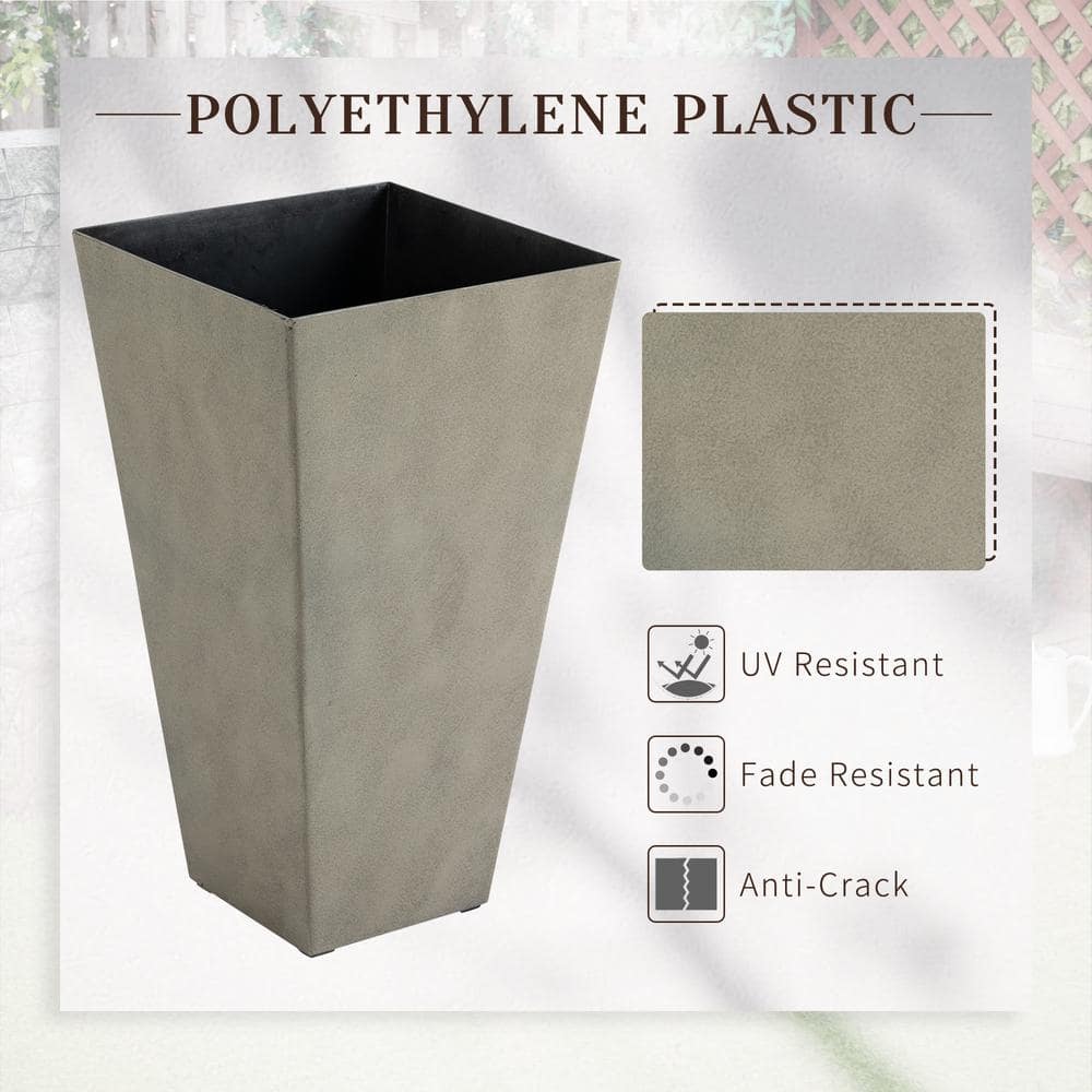 Set of 3 Tall Gray Polypropylene Square Planters with Drainage Hole