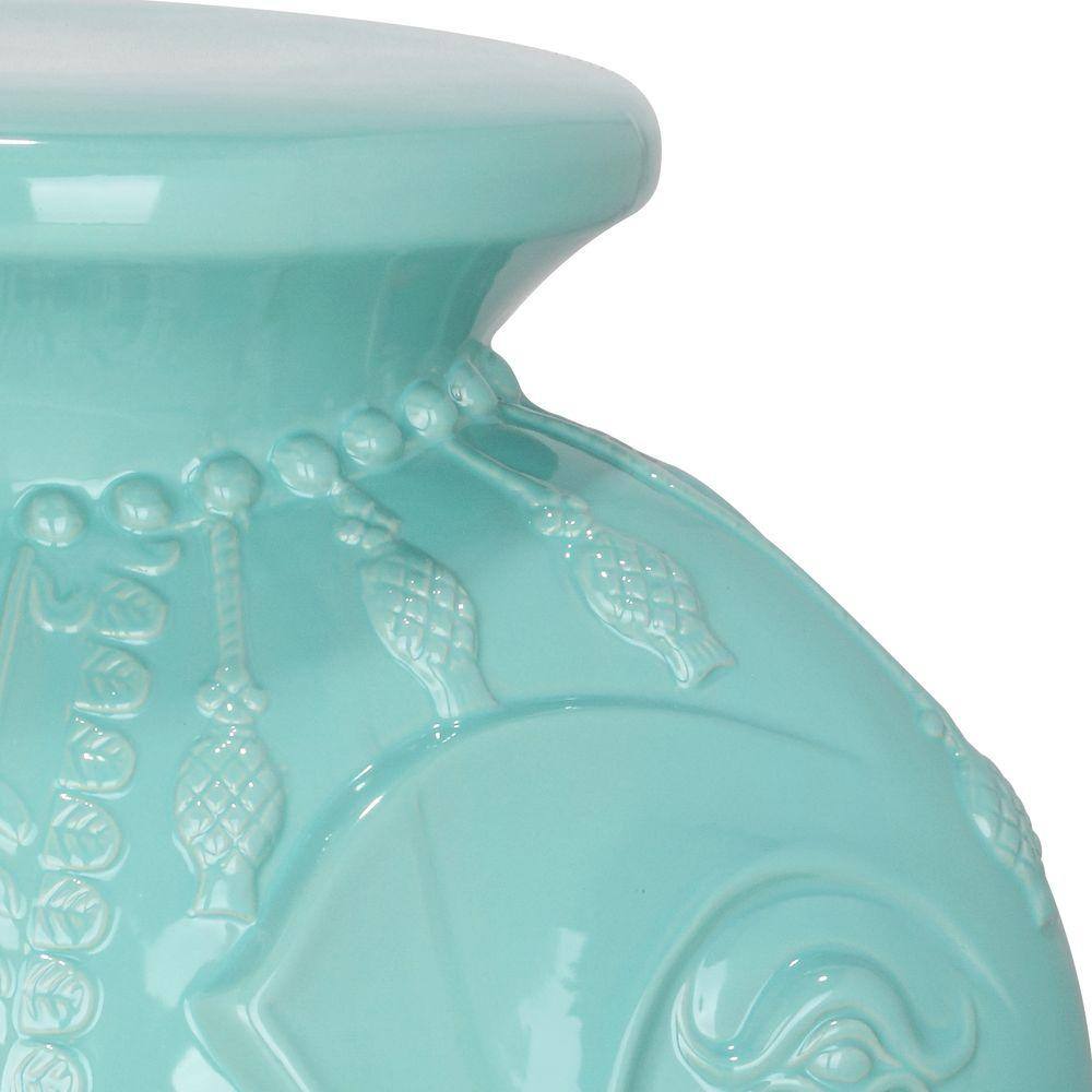 Light Blue Ceramic Elephant Garden Stool, 19.75"