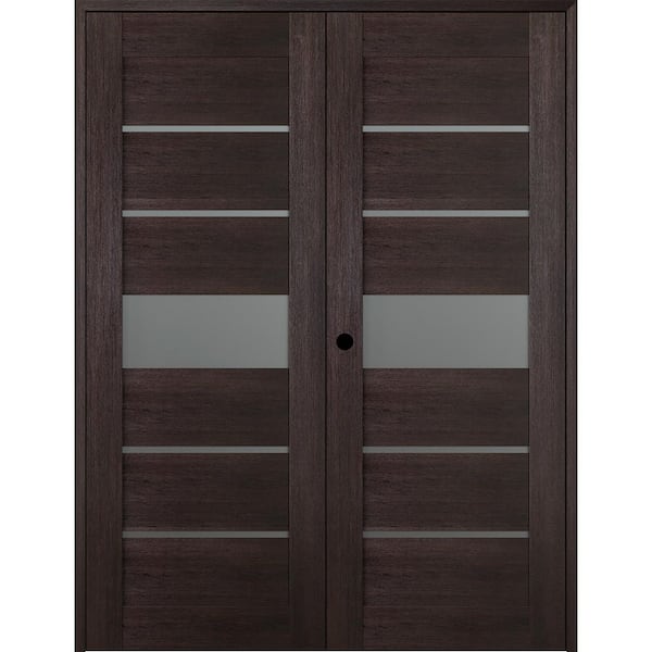 Belldinni Vona 07-06 72"x 80" Right Hand Active 5-Lite Frosted Glass Veralinga Oak Wood Composite Double Prehung French Door
