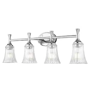 30 in. Modern 4-Light Chrome Finish Vanity Lighting Fixtures with Bell Shaped Fluted Glass