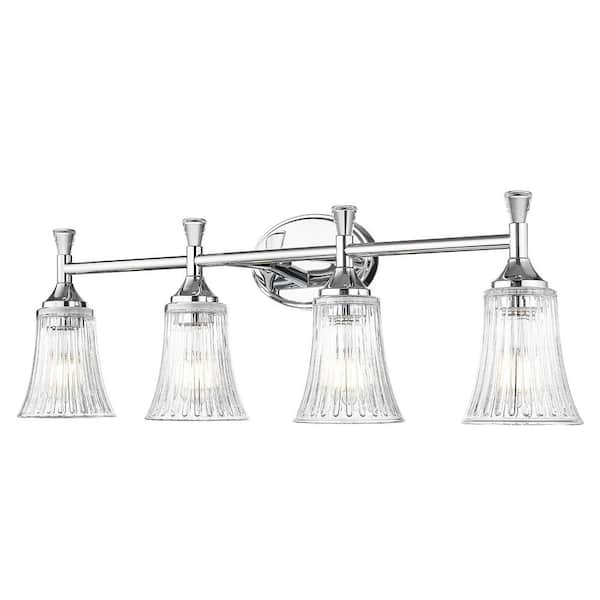 ZACHVO 30 in. Modern 4-Light Chrome Finish Vanity Lighting Fixtures with Bell Shaped Fluted Glass