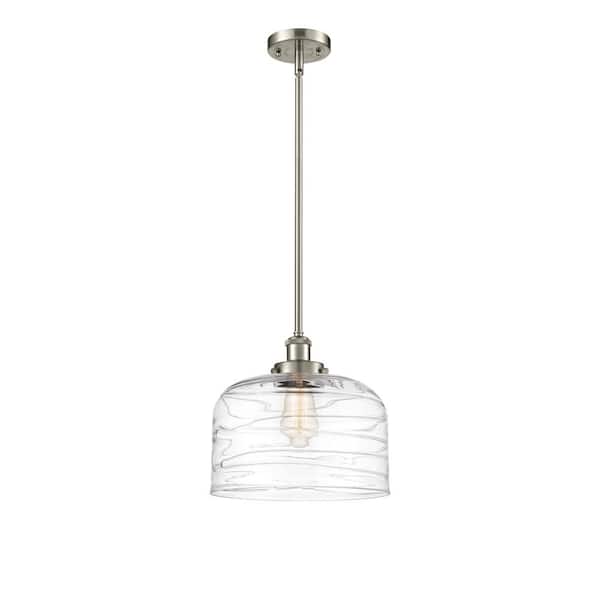 Bell 60-Watt 1-Light Brushed Satin Nickel Shaded Mini Pendant Light with Clear Glass Shade