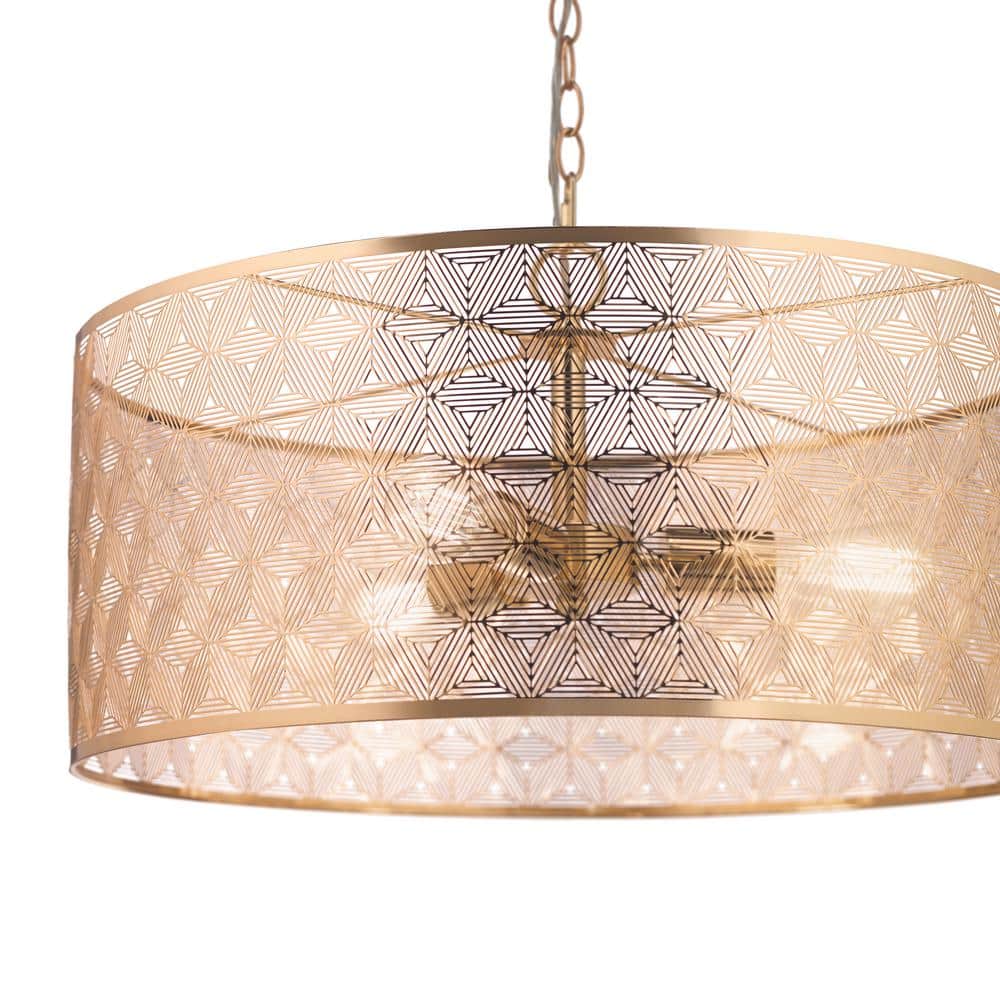 Elegant Polished Gold 25.5" Drum Chandelier with Geometric Cutouts