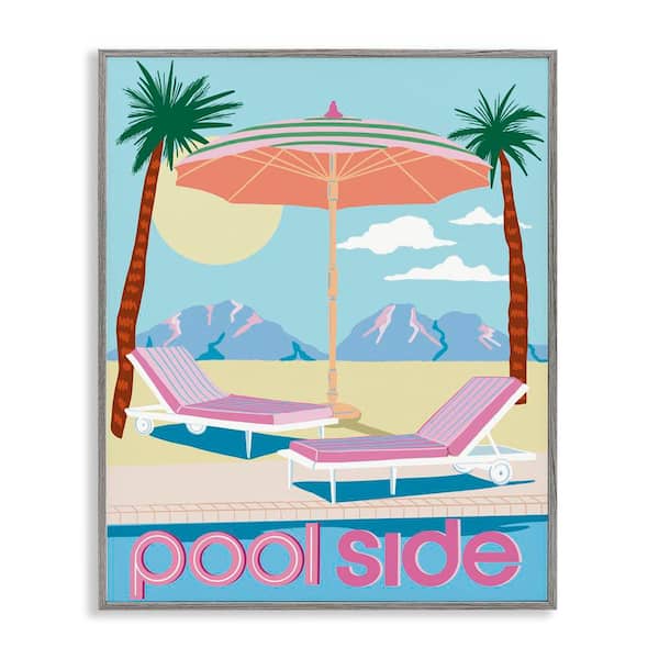 Stupell Industries Preppy Coastal Poolside by Jo Reid Gray Framed Coastal Giclee Art Print 14 in. x 11 in.