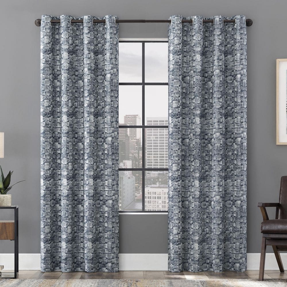 Osaka Blue Cotton Blend Blackout Grommet Curtain Panel 50" x 96"