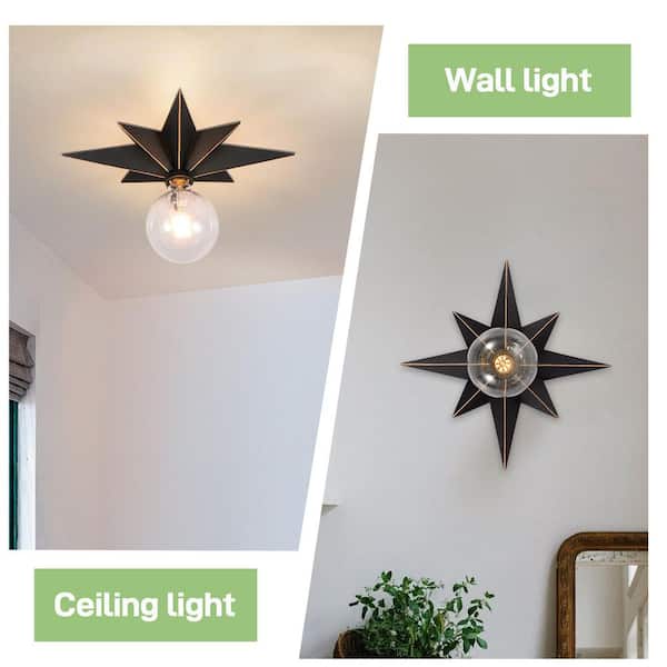 16 in. 1-light Star Shaped Black Flush Mount Ceiling Light Fixture Wall Light with No Bulbs Included