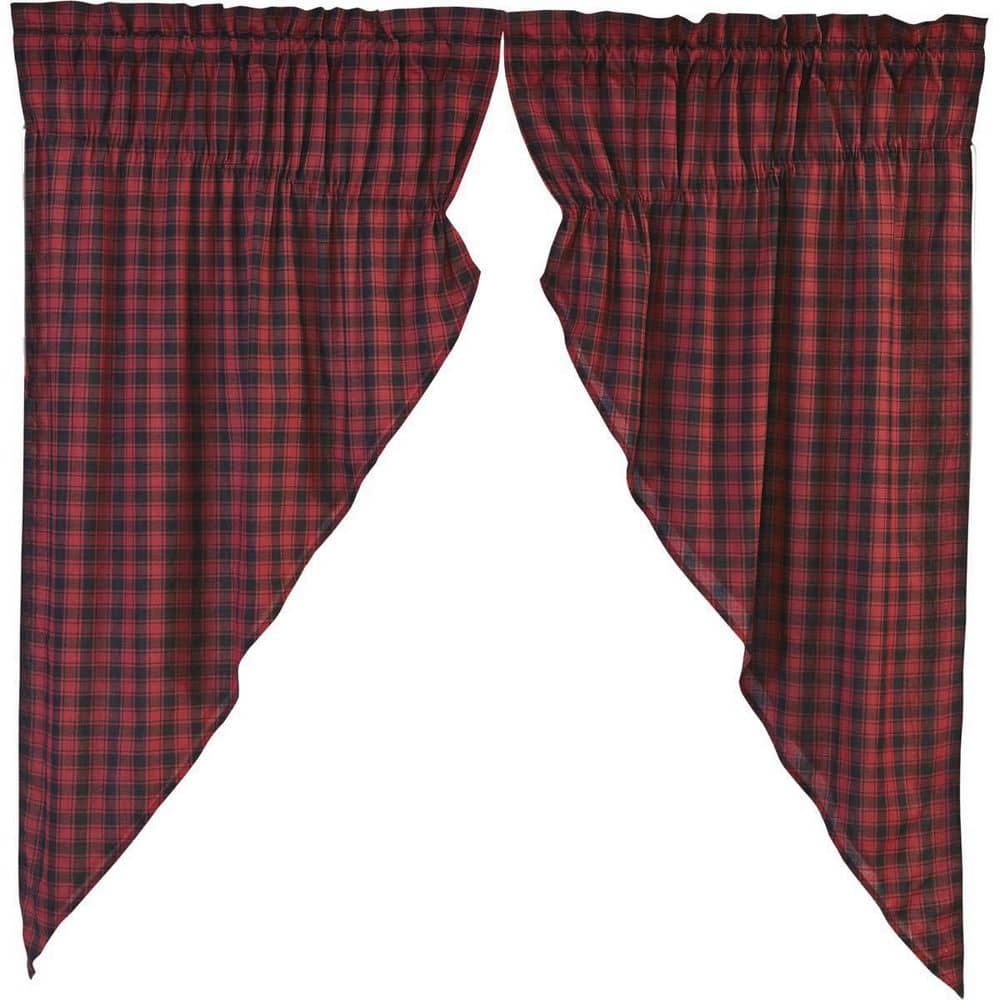 Chili Pepper Red Plaid Cotton Rod Pocket Window Panels, 63" Length