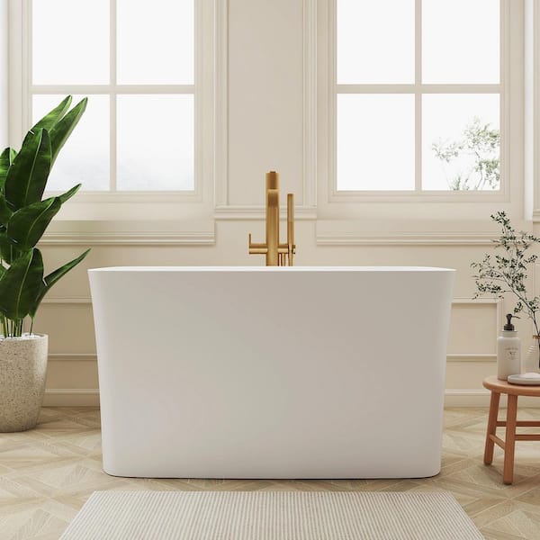 Zora 47 in. x 28 in. Stone Resin Freestanding Soaking Bathtub With Seat in White