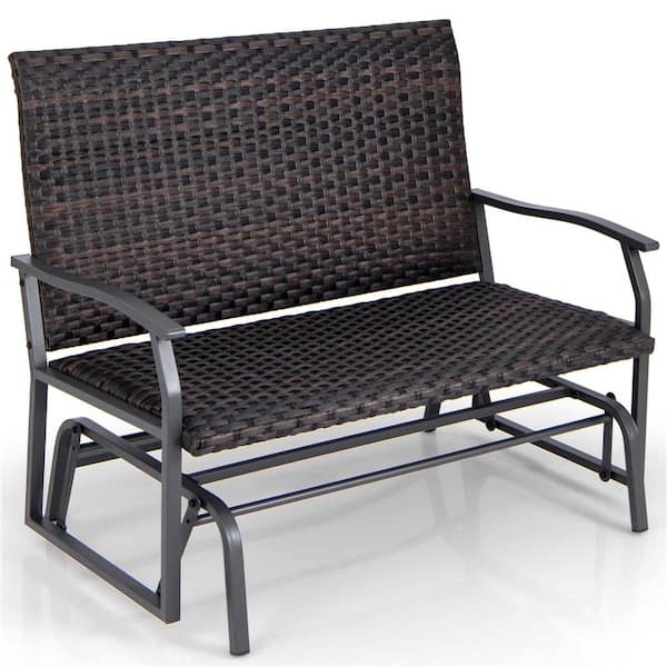Costway 47 in. 2-Person Brown All Weather/Weather Resistant Metal Patio Swing w/Quick Dry Foam Seat