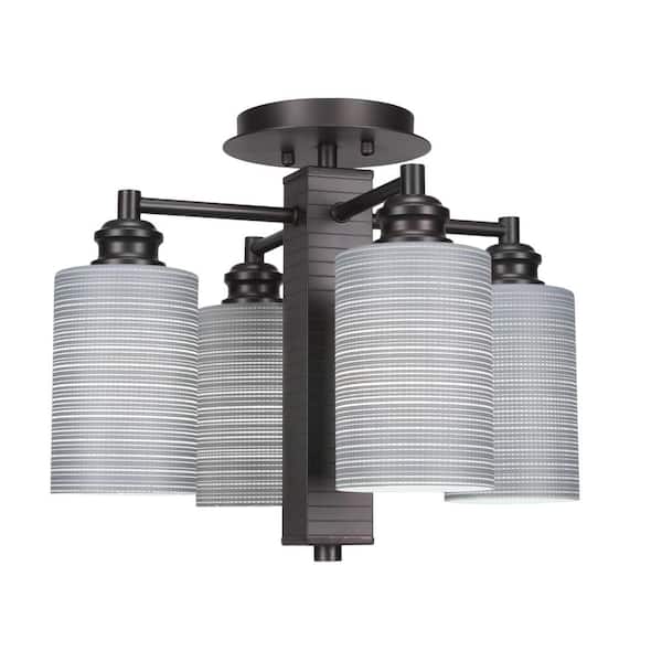 Unbranded Albany 13.75 in. 4-Light Espresso Contemporay Semi-Flush Mount with 4 in. Gray Matrix Glass Shades No Bulbs Included