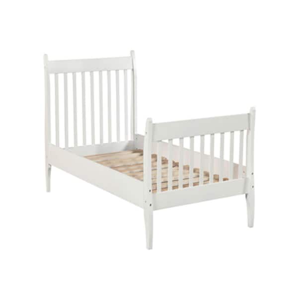 Unbranded 80 in. W White Twin Wood Platform Bed with Solid Wood Slat Support