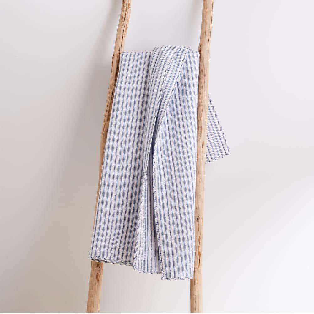 Nautical Stripe Blue and White Cotton Quilted Throw 50x60in