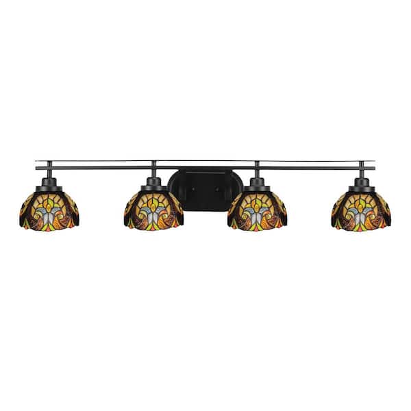 Unbranded Monroe 39.75 in. 4-Light Brushed Nickel Vanity-Light with 7 in. Ivory Cypress Art Glass Shade No Bulbs Included