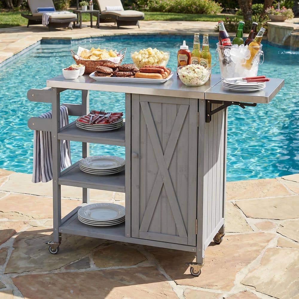 Grey Stainless Steel Top Kitchen Cart with Lockable Wheels, Storage Cabinet and Towel Rack price history on PriceWatchPro