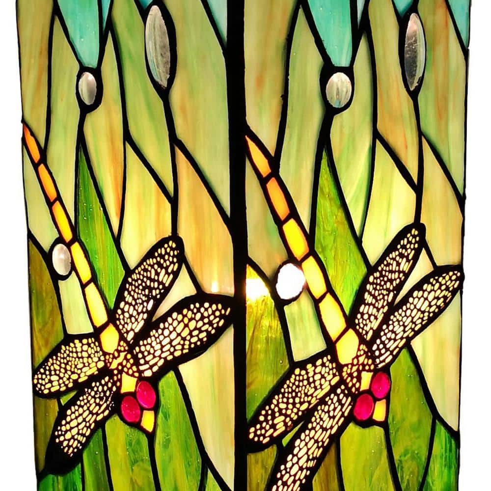 Tiffany Style Multicolored Stained Glass Dragonfly Nightstand Lamp