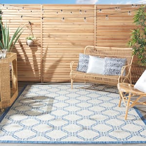 Garden Party Ivory/Blue 5 ft. x 7 ft. Geometric Coastal Indoor/Outdoor Patio Area Rug