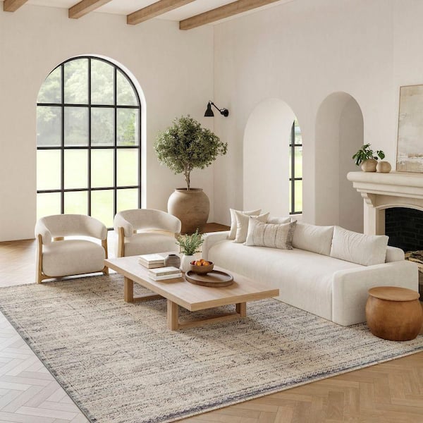 Nyle Ivory Blue 9 ft. x 11 ft. Vintage Persian Area Rug