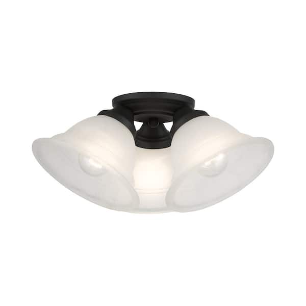 AVIANCE LIGHTING Lawson 16 in. 3-Light Black Semi Flush Mount with Gray Marble Glass