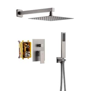 1-Spray Patterns with 10 in. Wall Mount Dual Shower Heads with Hand Shower Faucet, in Brushed Nickel (Valve Included)