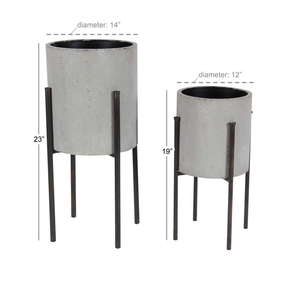 Light Gray Textured Metal Indoor Outdoor Planter Set with Stands