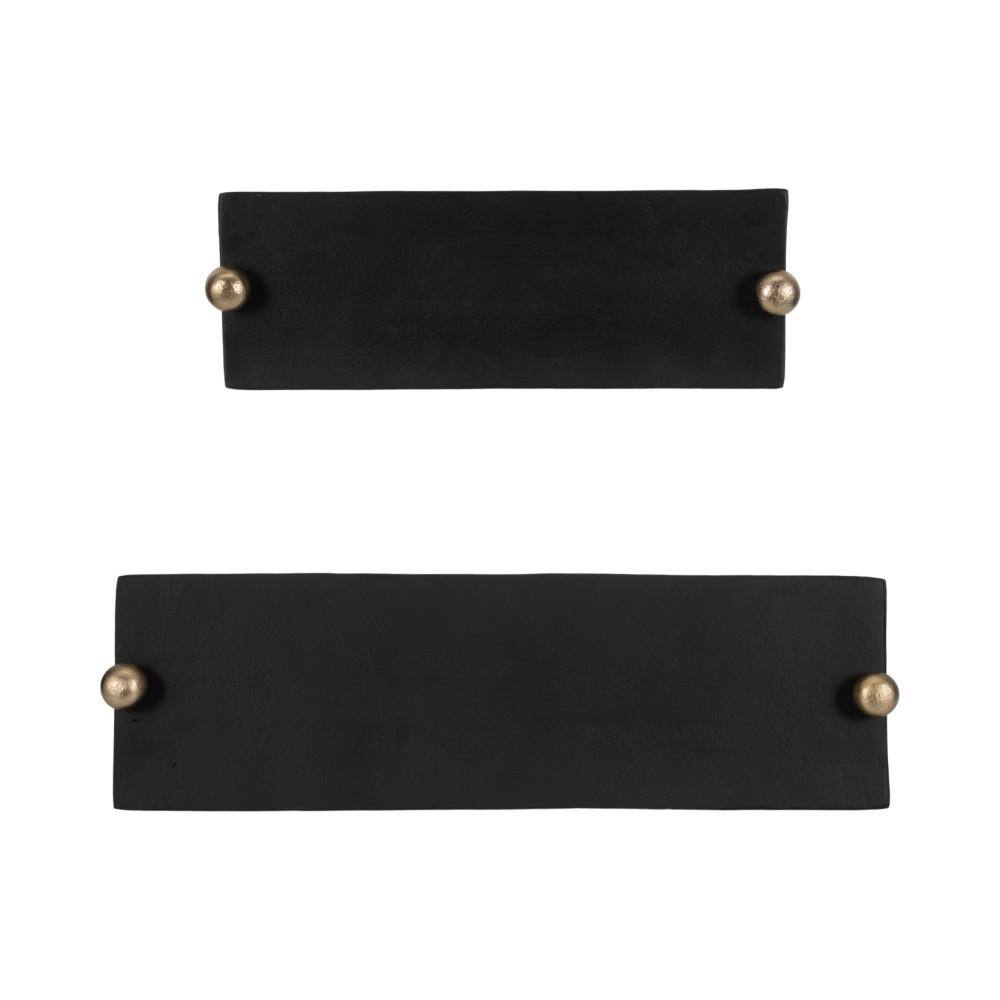 Black and Gold Aluminum Flat Tray Set with Knob Handles