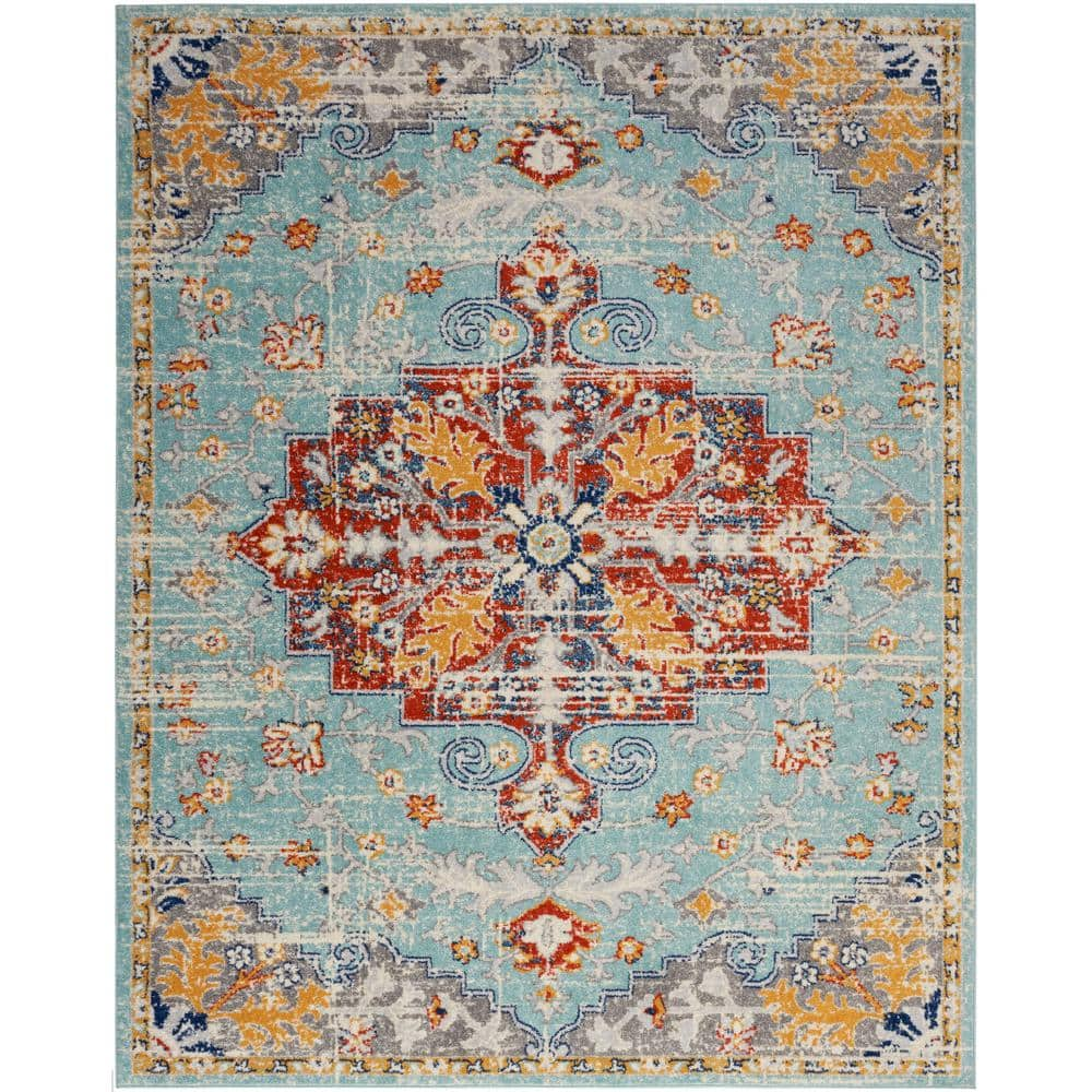 Passion Aqua Multicolor 9 ft. x 12 ft. Center medallion Traditional Area Rug -  Nourison, 968432