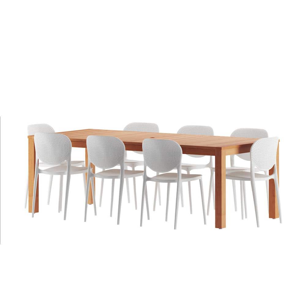 White 9-Piece Wood Haarlem Eucalyptus Outdoor Dining Set price history on PriceWatchPro