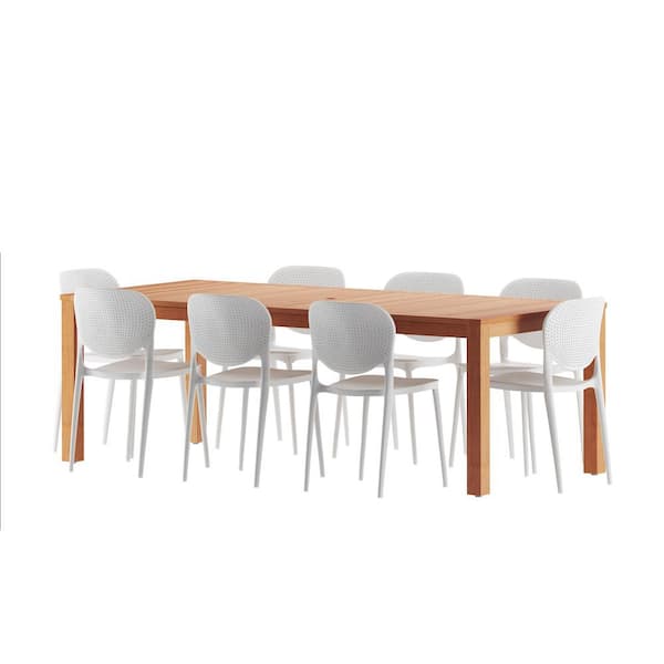 Amazonia White 9-Piece Wood Haarlem Eucalyptus Outdoor Dining Set