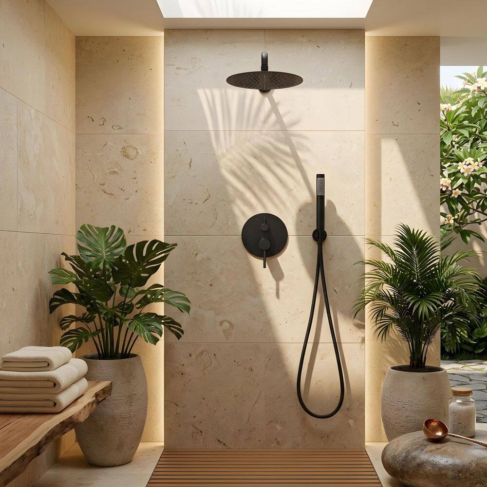 1-Spray 10 in.Dual Shower Combo with Wall Mounted Rainfall Shower Head and Handheld Shower in Matte Black price history on PriceWatchPro