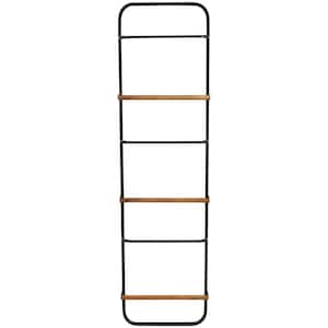 70.2 in. in. Tall Black Metal 6 Rung Ladder Bookcase with Brown Wood Accents
