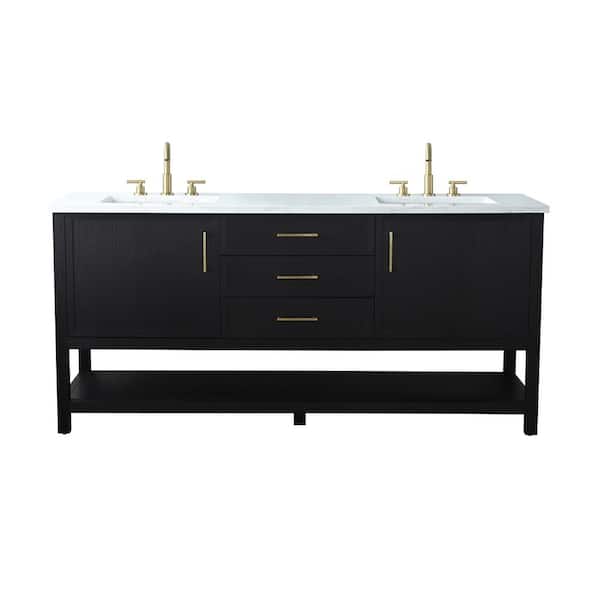 Oliver 72 in. W x 22 in. D x 34 in. H Bath Vanity in Black Oak with Engineered Stone Top in Arabescato with White Sinks